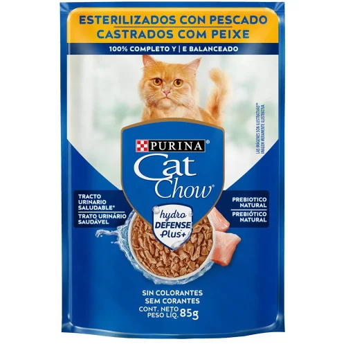 Ração Úmida Cat Chow Sachê para Gatos Castrados Sabor Peixe 85g